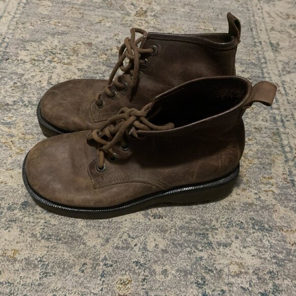 Y2K Suede Chunky Platform Shoes Boots Size 7.5 Vintage Brown Lace up - Picture 1 of 4